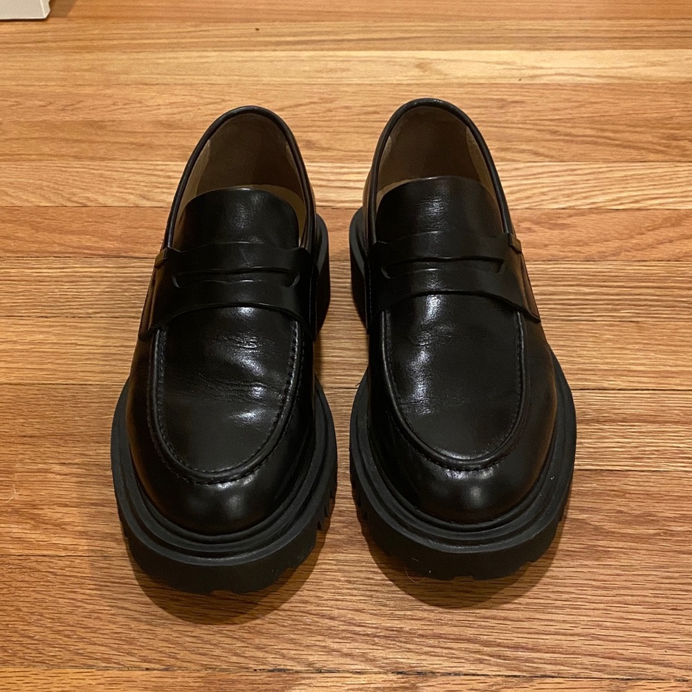 All Saints Black Leather Loafers